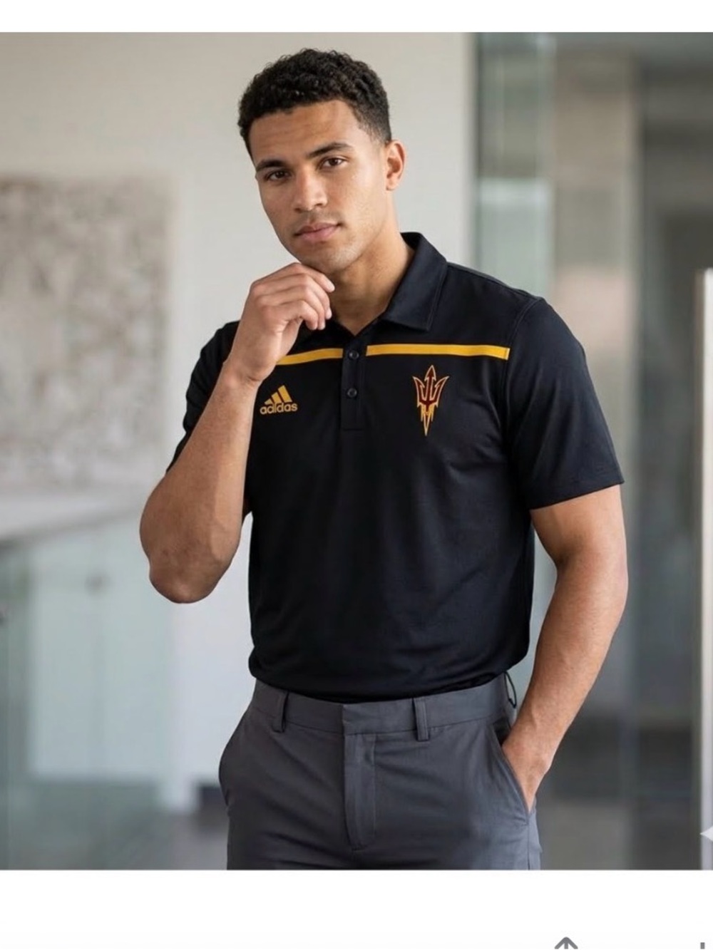 Arizona State Sun Devils ASU Team Issue Mens Black Adidas Polo Shirt Sz Small